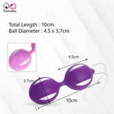 Dimensions of Kaamastra Ben Wa Balls: 10cm total length, 4.5cm x 3.7cm ball size